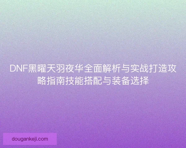 DNF黑曜天羽夜华全面解析与实战打造攻略指南技能搭配与装备选择