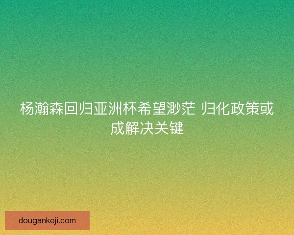杨瀚森回归亚洲杯希望渺茫 归化政策或成解决关键